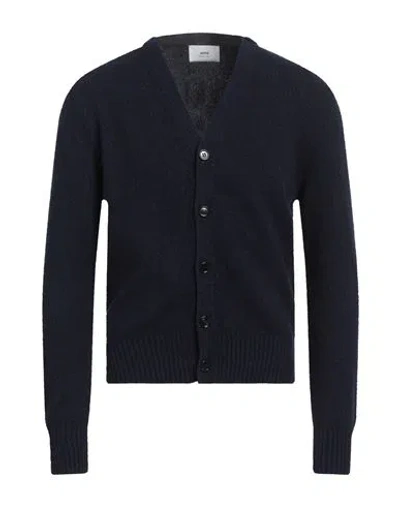 Ami Alexandre Mattiussi Man Cardigan Navy Size L Cashmere, Wool In Navy Blue