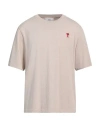 Ami Alexandre Mattiussi Man T-shirt Light Brown Size S Organic Cotton In Beige