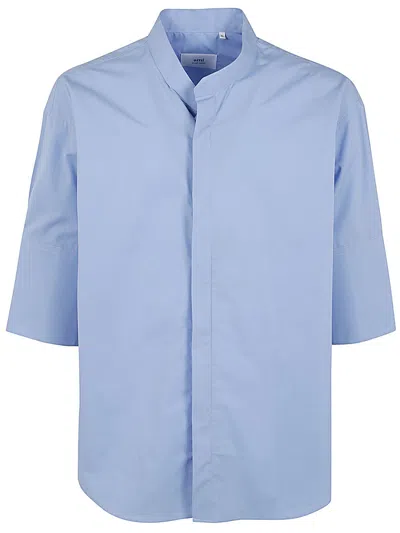 Ami Alexandre Mattiussi Mandarin Collar Shirt In Blue