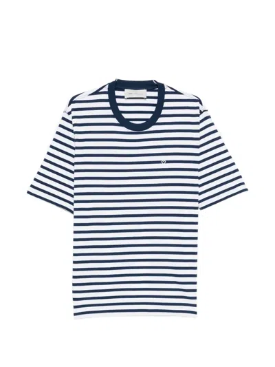 Ami Alexandre Mattiussi Ami Paris White And Blue Mariniere Boxy Fit Cotton T-shirt In Multi