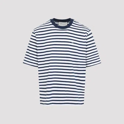 Ami Alexandre Mattiussi Ami Paris White And Blue Mariniere Boxy Fit Cotton T-shirt In Multi
