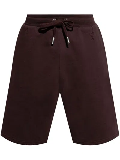 AMI ALEXANDRE MATTIUSSI MAROON LOGO DRAWSTRING SHORTS