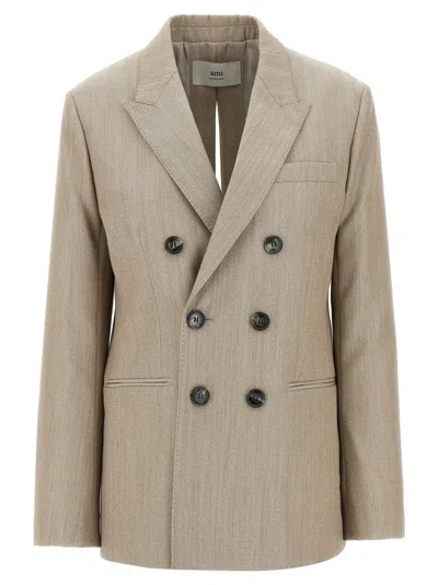 AMI ALEXANDRE MATTIUSSI MAXI SPLIT DOUBLE-BREASTED WOOL BLAZER