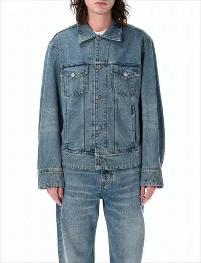 Ami Alexandre Mattiussi Medium Blue Denim Jacket With Embroidered Details