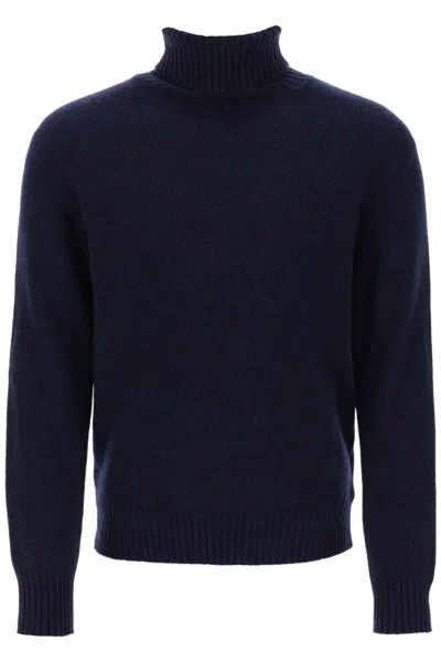 Ami Alexandre Mattiussi Melange-effect Cashmere Turtleneck Sweater In Blu