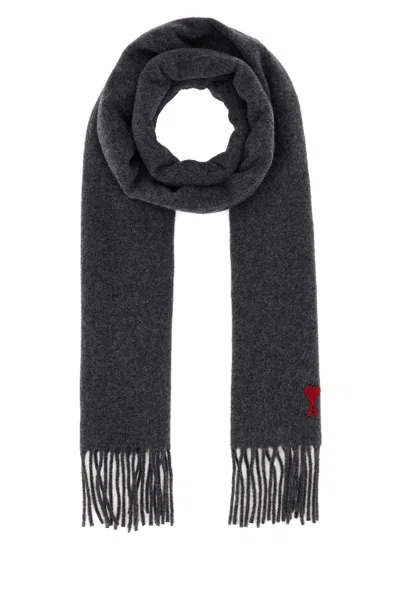 Ami Alexandre Mattiussi Textured Wool Scarf Featuring Fringe Detailing In Gray