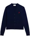 Ami Alexandre Mattiussi Ami Ami De Coeur Logo Embroidered V-neck Knitted Cardigan In Blue