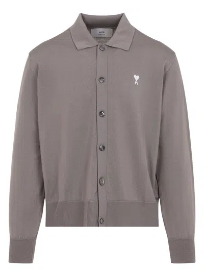 AMI ALEXANDRE MATTIUSSI MEN'S AMI DE COEUR ASH-COLOURED CARDIGAN