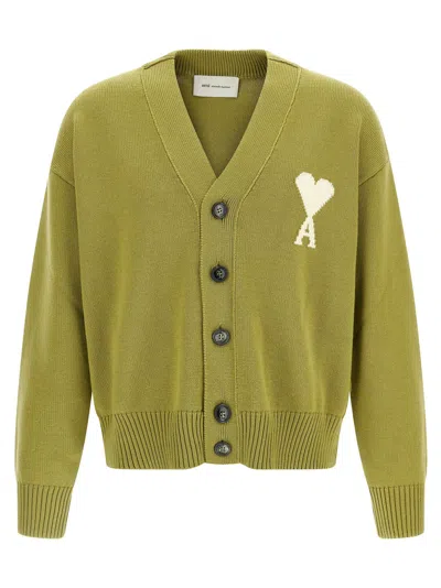 Ami Alexandre Mattiussi Ami Paris Crewneck Cardigan In Green