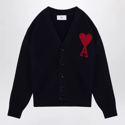 AMI ALEXANDRE MATTIUSSI MEN'S AMI DE COEUR MIDNIGHT WOOL CARDIGAN