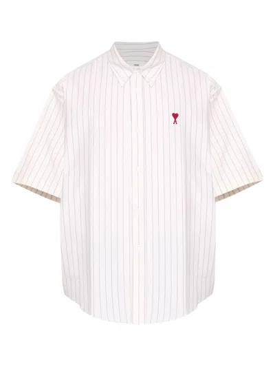 Ami Alexandre Mattiussi Ami De Coeur Pinstriped Shirt In Cream