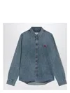 Ami Alexandre Mattiussi Ami Paris Ami De Coeur Embroidered Cotton Denim Button-down Shirt In Blue