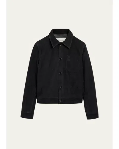 Ami Alexandre Mattiussi Men's Ami De Coeur Suede Jacket In 282 Tabac