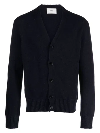 Ami Alexandre Mattiussi Men's Ami De Coeur V-neck Cashmere Cardigan In Blue