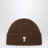 Ami Alexandre Mattiussi Ami Paris Ami De Coeur Brown Wool Beanie Men In Brown
