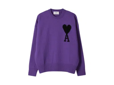 Pre-owned Ami Alexandre Mattiussi Men's Ami Paris Adc Crewneck Sweatshirt Sweater In Purple/black