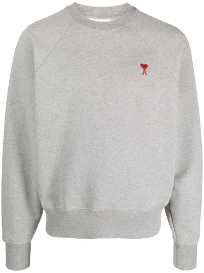 Pre-owned Ami Alexandre Mattiussi Men's Ami Paris Ami De Coeur Crewneck Sweatshirt In Grey