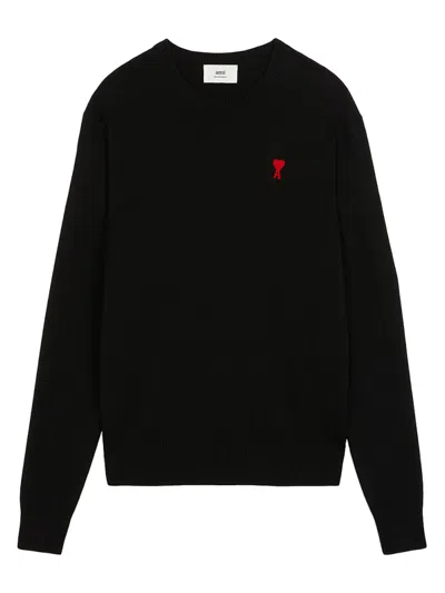 Pre-owned Ami Alexandre Mattiussi Men's Ami Paris Ami De Coeur Merino Wool Crewneck Sweatshirt Sweater In Black/red