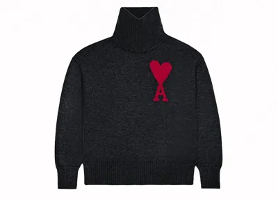 Pre-owned Ami Alexandre Mattiussi Men's Ami Paris Ami De Coeur Sweater In Black/red