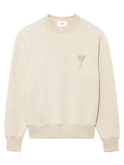 Pre-owned Ami Alexandre Mattiussi Men's Ami Paris Ami De Coeur Tonal Boxy Fit Crewneck Sweatshirt In Beige
