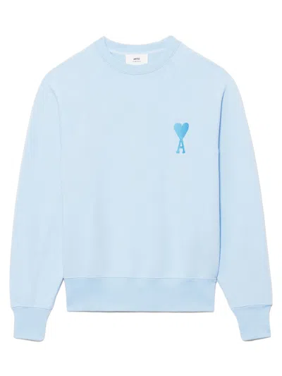 Pre-owned Ami Alexandre Mattiussi Men's Ami Paris Ami De Coeur Tonal Boxy Fit Crewneck Sweatshirt In Sky Blue