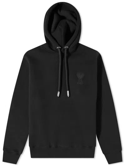 Pre-owned Ami Alexandre Mattiussi Men's Ami Paris Ami De Coeur Tonal Hoodie In Black