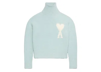 Pre-owned Ami Alexandre Mattiussi Men's Ami Paris Cloudy Wool Ami De Coeur Sweater In Aquamarine/ivory