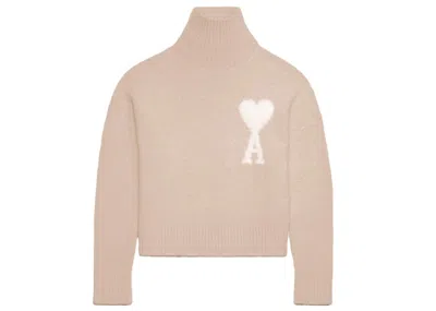 Pre-owned Ami Alexandre Mattiussi Men's Ami Paris Cloudy Wool Ami De Coeur Sweater In Powder Pink/ivory