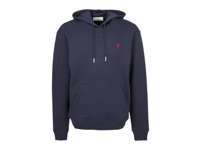 Pre-owned Ami Alexandre Mattiussi Men's Ami Paris Hoodie Sweatshirt In Navy Blue