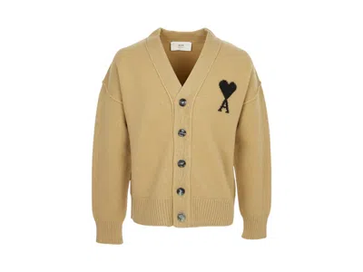 Pre-owned Ami Alexandre Mattiussi Men's Ami Paris Logo Cardigan In Brown