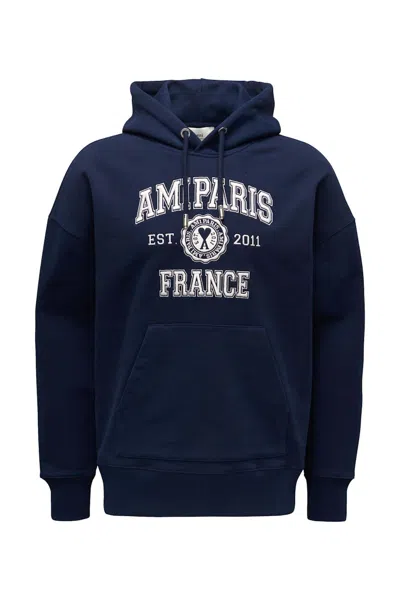 Pre-owned Ami Alexandre Mattiussi Men's Ami Paris Logo Hoodie In Marine Blue
