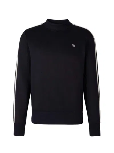 Pre-owned Ami Alexandre Mattiussi Men's Ami Paris Logo Stripes Sweatshirt In Navy Blue/white