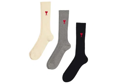 Pre-owned Ami Alexandre Mattiussi Men's Ami Paris Logoembroidered Socks (set Of 3)
