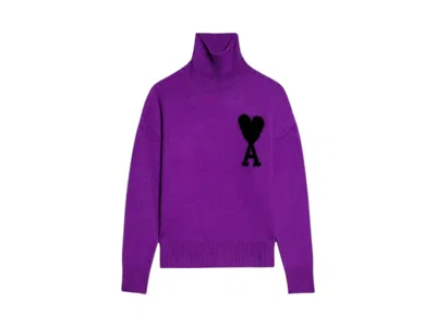 Pre-owned Ami Alexandre Mattiussi Men's Ami Paris Oversize Standup Collar Sweater In Purple/black