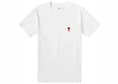 Pre-owned Ami Alexandre Mattiussi Men's Ami Paris Tonal Ami De Coeur Short Sleeve T-shirt In Natural White/red