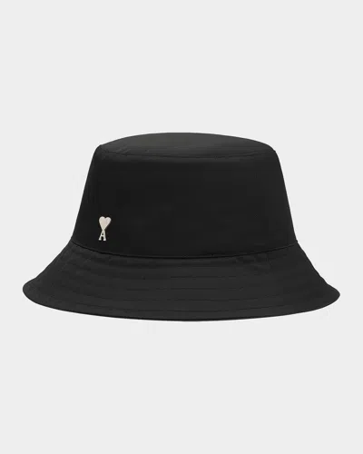 Ami Alexandre Mattiussi Ami Paris Ami De Coeur Stud Technical Twill Bucket Hat In Black