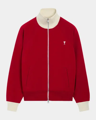 Ami Alexandre Mattiussi Men & Apos;s Contrast Trim Cotton Track Jacket In Rouge Rubi