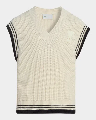 Ami Alexandre Mattiussi Ami Paris Ribbed Wool Sleeveless Ami De Coeur Sweater In Neutral