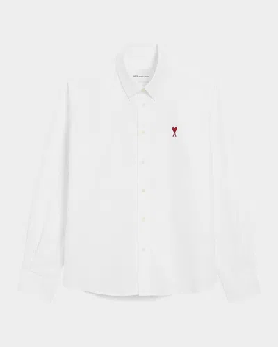 Ami Alexandre Mattiussi Men & Apos;s Embroidered Ami De Coeur Cotton Sport Shirt In White