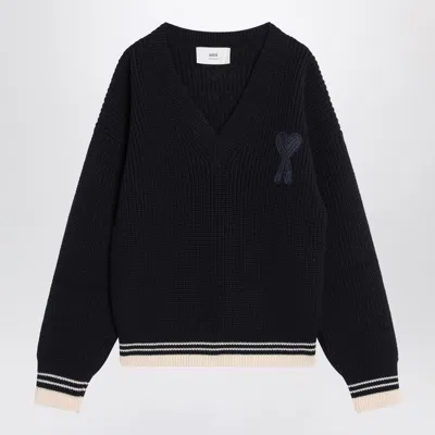 AMI ALEXANDRE MATTIUSSI MEN'S BLUE AMI DE COEUR SWEATER