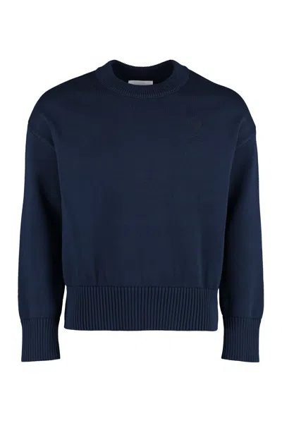 Ami Alexandre Mattiussi Blue Long Sleeve Crew-neck Sweater For Men