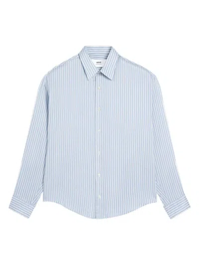 Ami Alexandre Mattiussi Long-sleeve Striped Shirt In Blue