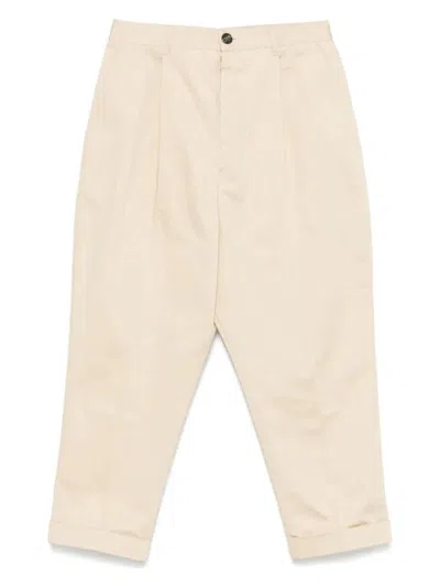 Ami Alexandre Mattiussi Pleated Cotton Trousers In Neutral