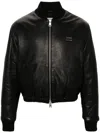 Ami Alexandre Mattiussi Logo-lettering Leather Bomber Jacket In Black