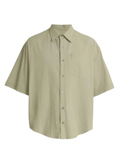 Ami Alexandre Mattiussi Ami Paris Ami De Coeur Logo Embroidered Short-sleeved Shirt In Sage
