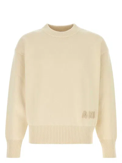 AMI ALEXANDRE MATTIUSSI MEN'S CREAM COTTON BLEND SWEATER