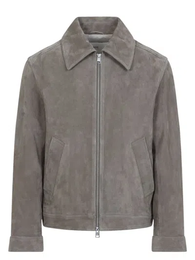 AMI ALEXANDRE MATTIUSSI MEN'S GRAY SUEDE ZIP-UP JACKET