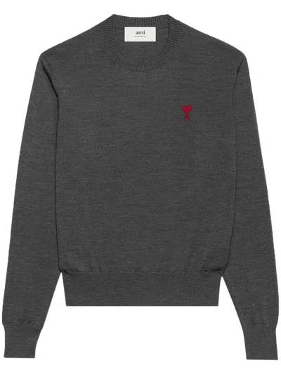 Ami Alexandre Mattiussi Men's Grey Wool Sweater With Ami Of Coeur Embroidery