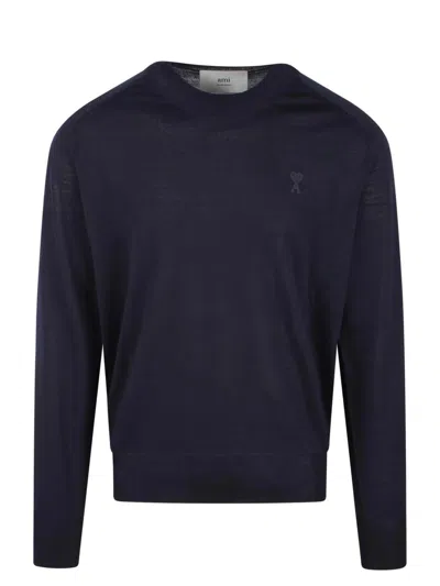 Ami Alexandre Mattiussi Ami Logo Embroidered Crewneck Sweater In Blue