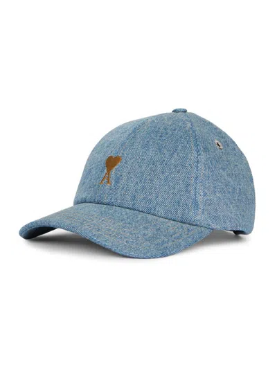 Ami Alexandre Mattiussi Men's Logo Washed Denim Baseball Cap In Blue